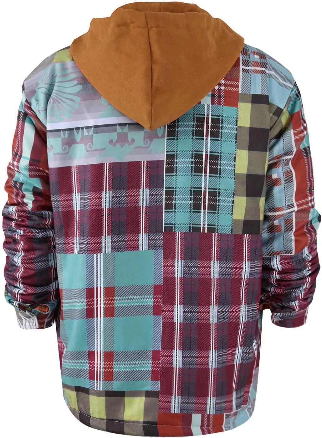RTRDE Men's Button Down Long Sleeve Shirts Hooded Jacket Plaid Shirts Quilted Lined Fall Winter Coat Shirt, M-5XL
