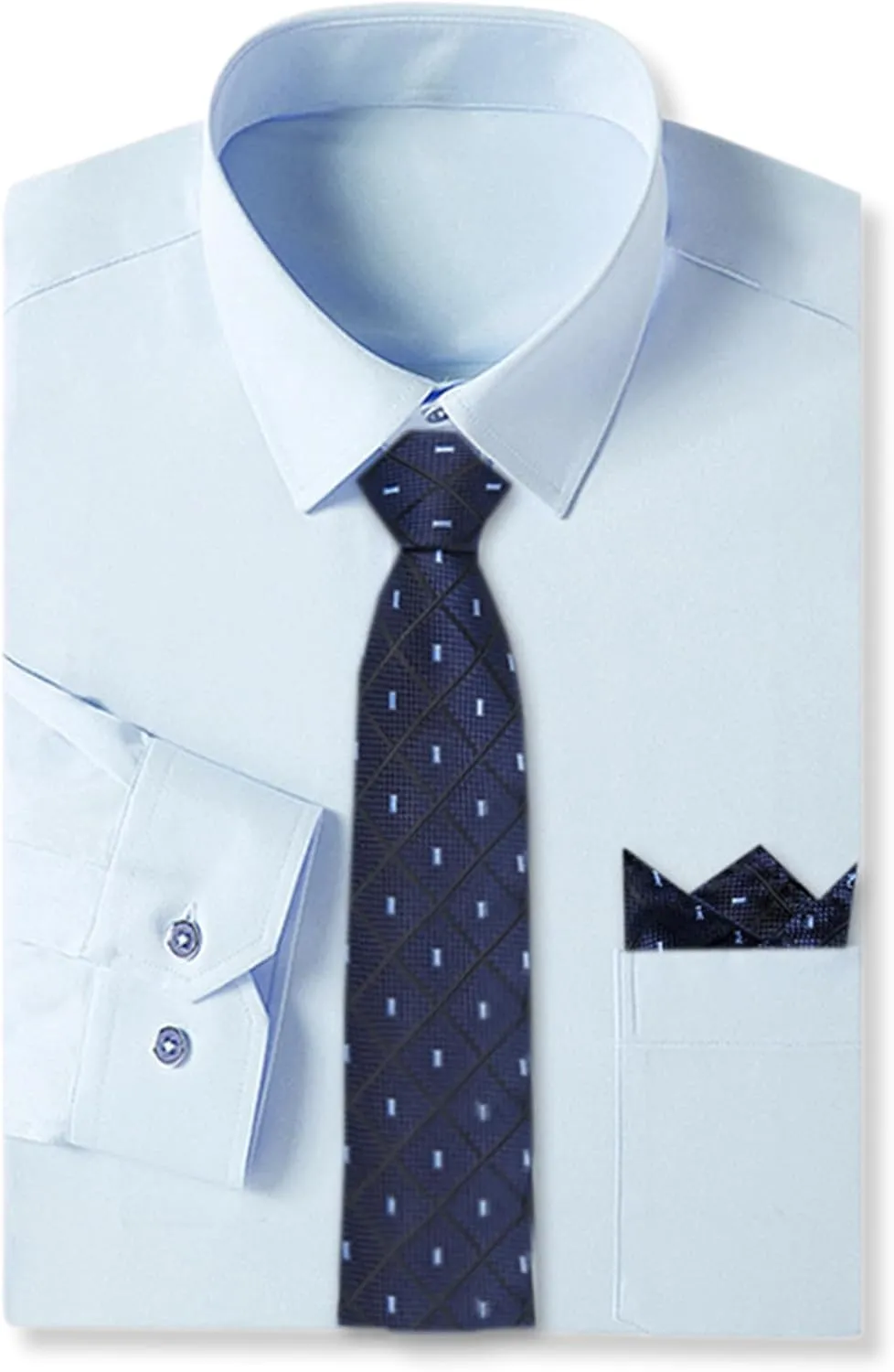 SANGTREE Mens Dress Shirt and Tie Set, Long Sleeve Button Down Shirt with Matching Tie and Handkerchief