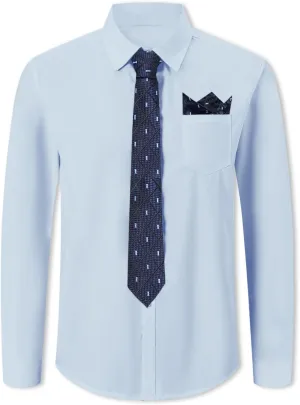 SANGTREE Mens Dress Shirt and Tie Set, Long Sleeve Button Down Shirt with Matching Tie and Handkerchief