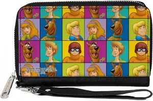Scooby Doo Wallet, Zip Around, Scooby Doo 5-Character Face Blocks Multi Color, Vegan Leather
