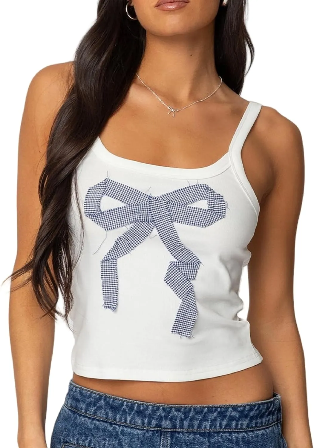 Seyumixi Women Y2k Tank Top Spaghetti Strap Scoop Neck Graphic Text Crop Top Sleeveless Cute Tanks Going Out Camisole