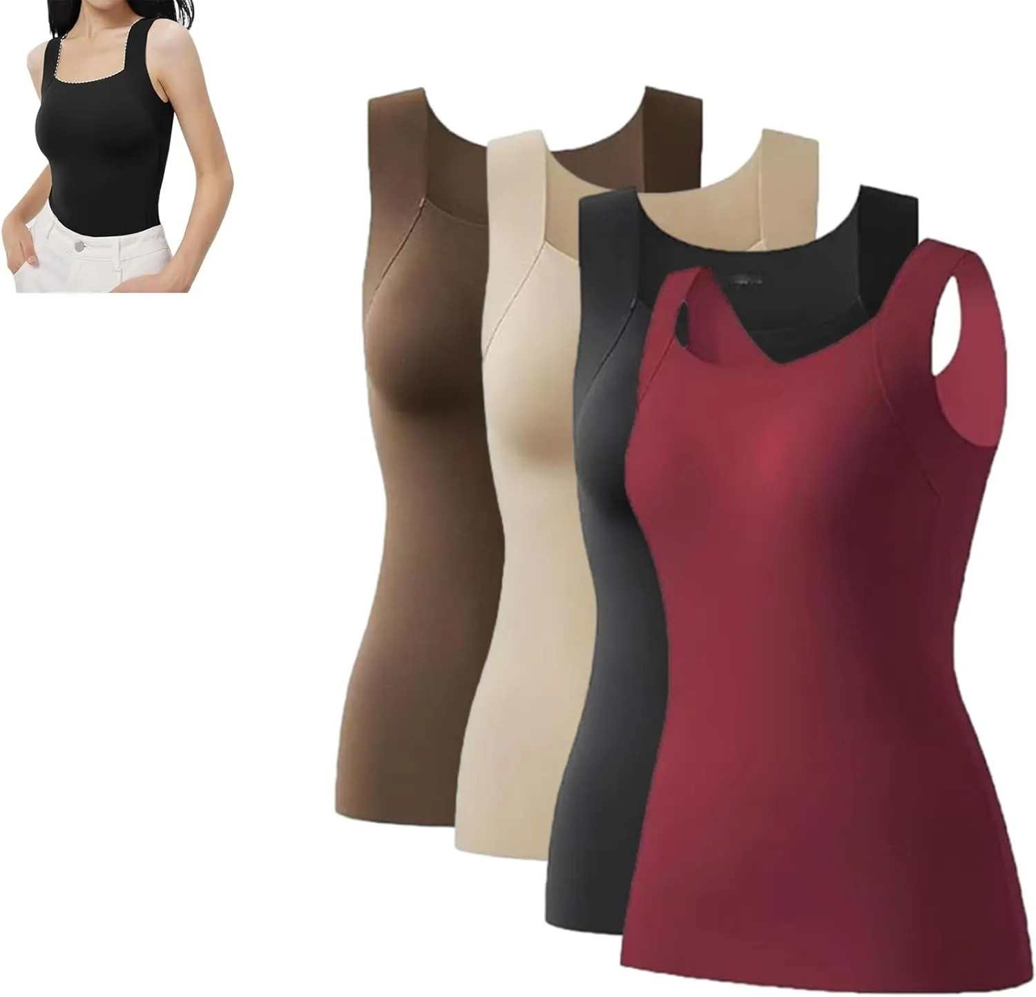 Shamfreshen U Neck Shapewear Built-in Bra Tank, Shamfreshen Tank Top, Women High Strechy Sleeveless Camisole Tank Top