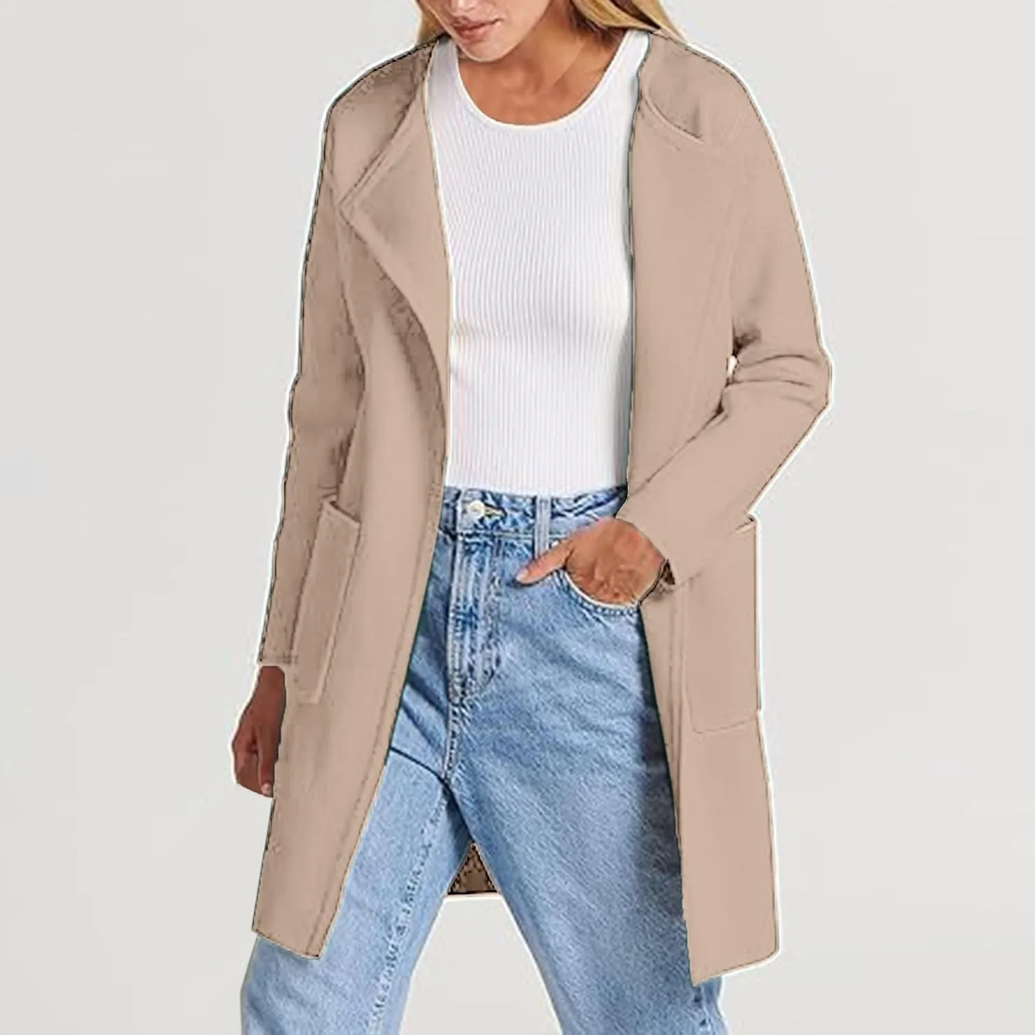 SHAOBGE Womens Knit Sweater Womens Knit Cardigan Sweaters Oversized Open Front Long Sleeve Lapel Tan Sweater Women