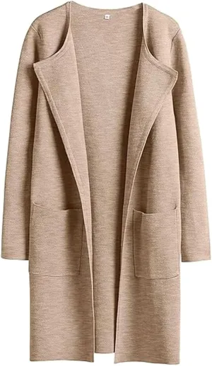SHAOBGE Womens Knit Sweater Womens Knit Cardigan Sweaters Oversized Open Front Long Sleeve Lapel Tan Sweater Women