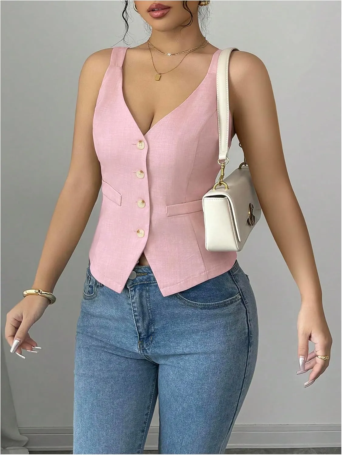 SHENHE Women's Button Up V Neck Vest Casual Business Waistcoat Blazer Vests Tank Top