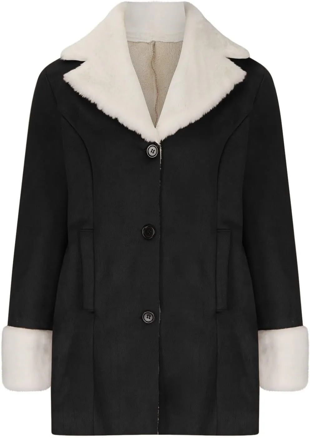 Sherpa Jacket Women Fleece Coat Oversized Solid Color Lapel Velvet Jacket Button Down Winter Fuzzy Outwear Coat