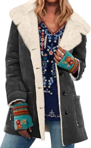 Sherpa Jacket Women Fleece Coat Oversized Solid Color Lapel Velvet Jacket Button Down Winter Fuzzy Outwear Coat