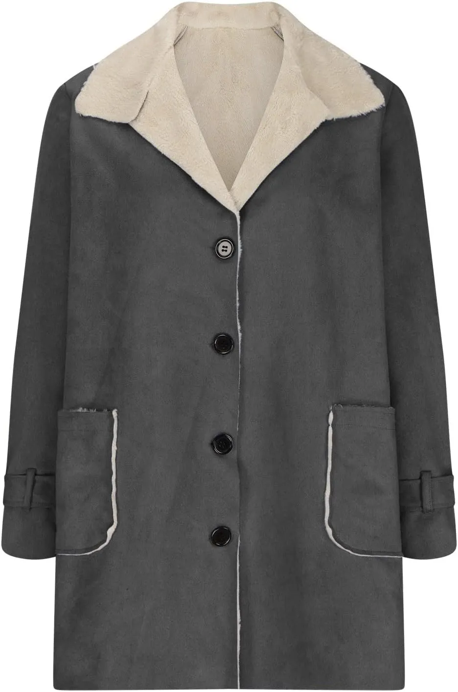 Sherpa Jacket Women Fleece Coat Oversized Solid Color Lapel Velvet Jacket Button Down Winter Fuzzy Outwear Coat