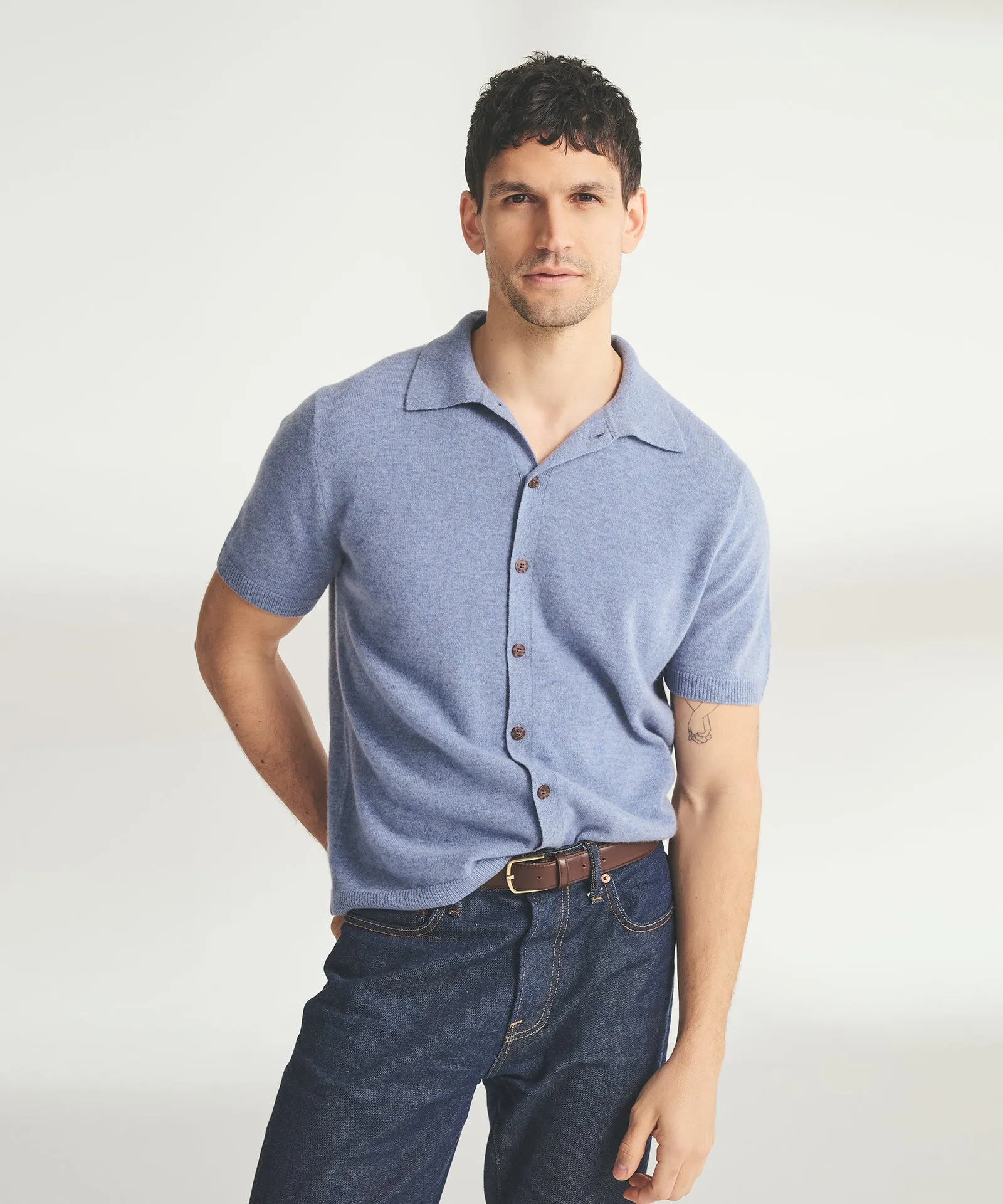 Signature Cashmere Short Sleeve Button Down