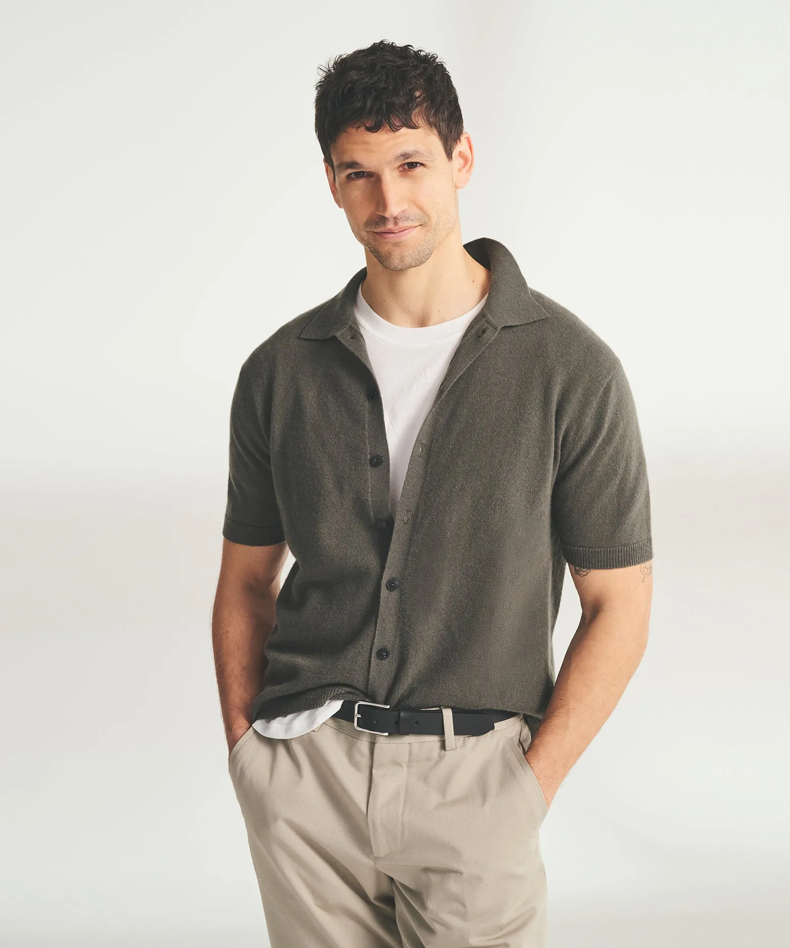Signature Cashmere Short Sleeve Button Down