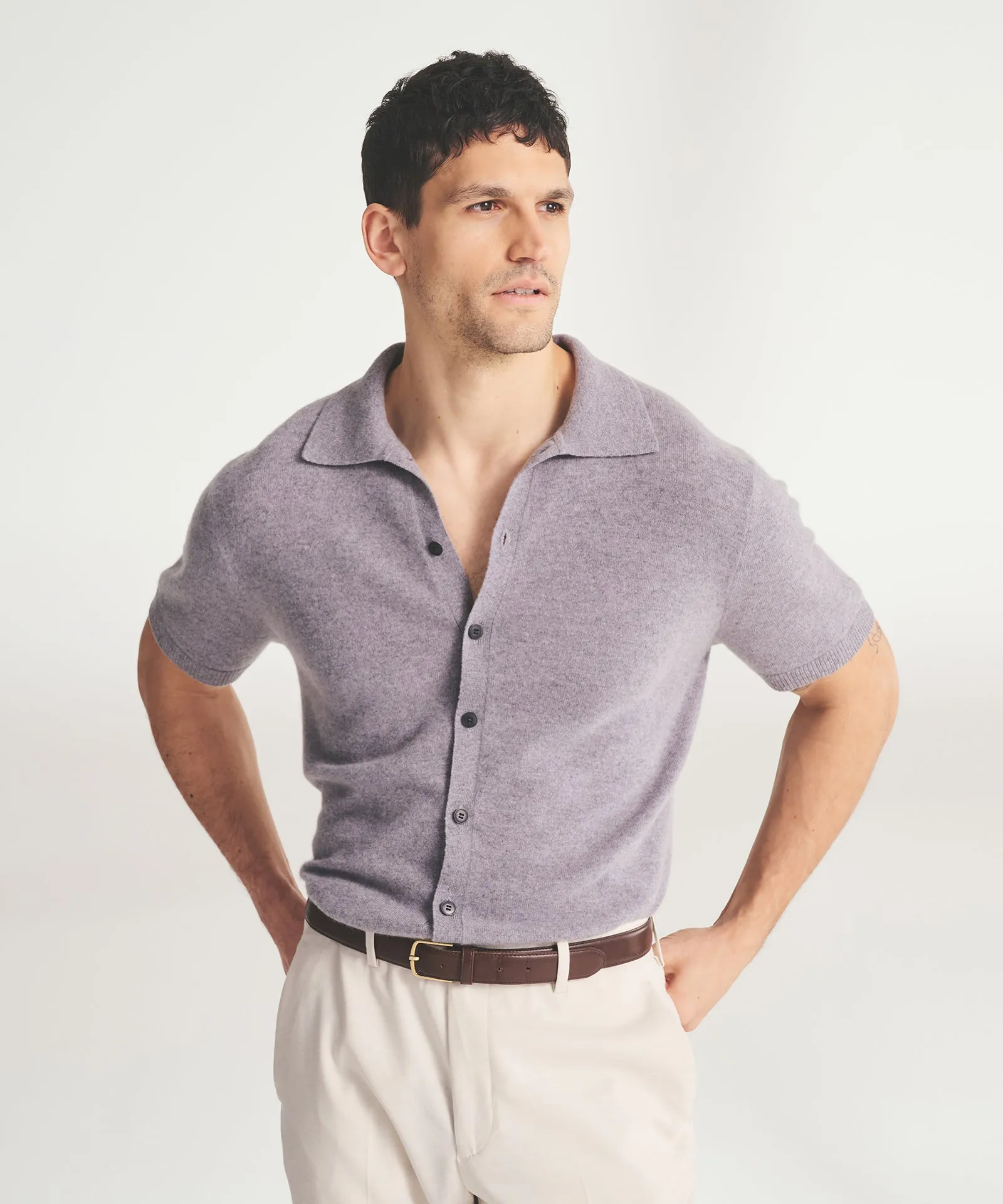 Signature Cashmere Short Sleeve Button Down