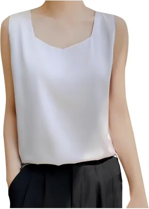 Sleeveless Tops for Women Summer 2025 Loose Silk Tank Top Casual Square Neck Cotton Camisole Women's Satin Tank Top