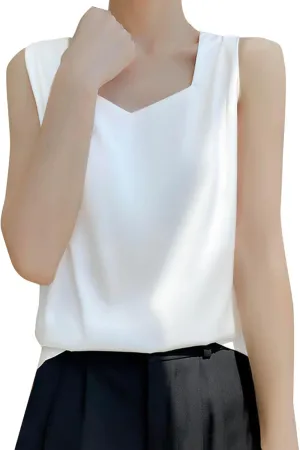 Sleeveless Tops for Women Summer 2025 Loose Silk Tank Top Casual Square Neck Cotton Camisole Women's Satin Tank Top