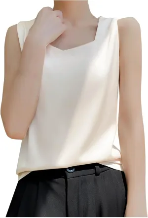 Sleeveless Tops for Women Summer 2025 Loose Silk Tank Top Casual Square Neck Cotton Camisole Women's Satin Tank Top