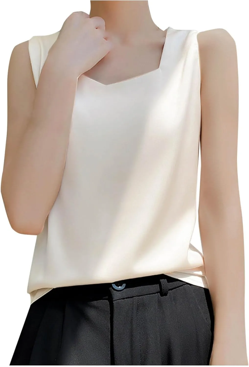 Sleeveless Tops for Women Summer 2025 Loose Silk Tank Top Casual Square Neck Cotton Camisole Women's Satin Tank Top