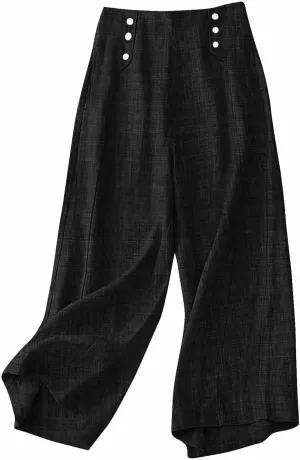 Solid Color Linen Pants for Women 2025 Summer Flowy High Waisted Beach Palazzo Trousers with Pockets