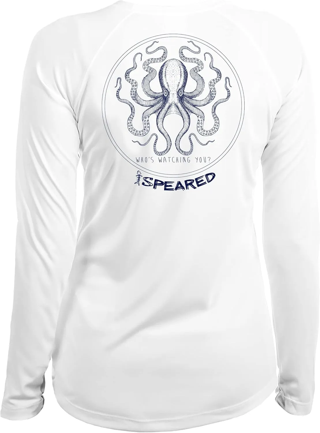Spearfishing Octopus UV T-Shirt: UPF 50  Long Sleeve Womens Sun Protection, Quick Dry Rash Guard Tee for Scuba Diving, Fishing, Swim, Outdoors: The Kraken: White - XL
