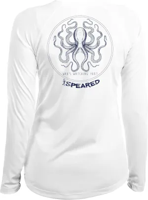 Spearfishing Octopus UV T-Shirt: UPF 50  Long Sleeve Womens Sun Protection, Quick Dry Rash Guard Tee for Scuba Diving, Fishing, Swim, Outdoors: The Kraken: White - XL