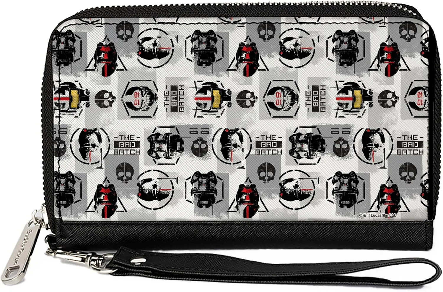 Star Wars Wallet, Zip Around, Star Wars The Bad Batch Clone Force 99 Helmets Grays Black, Vegan Leather