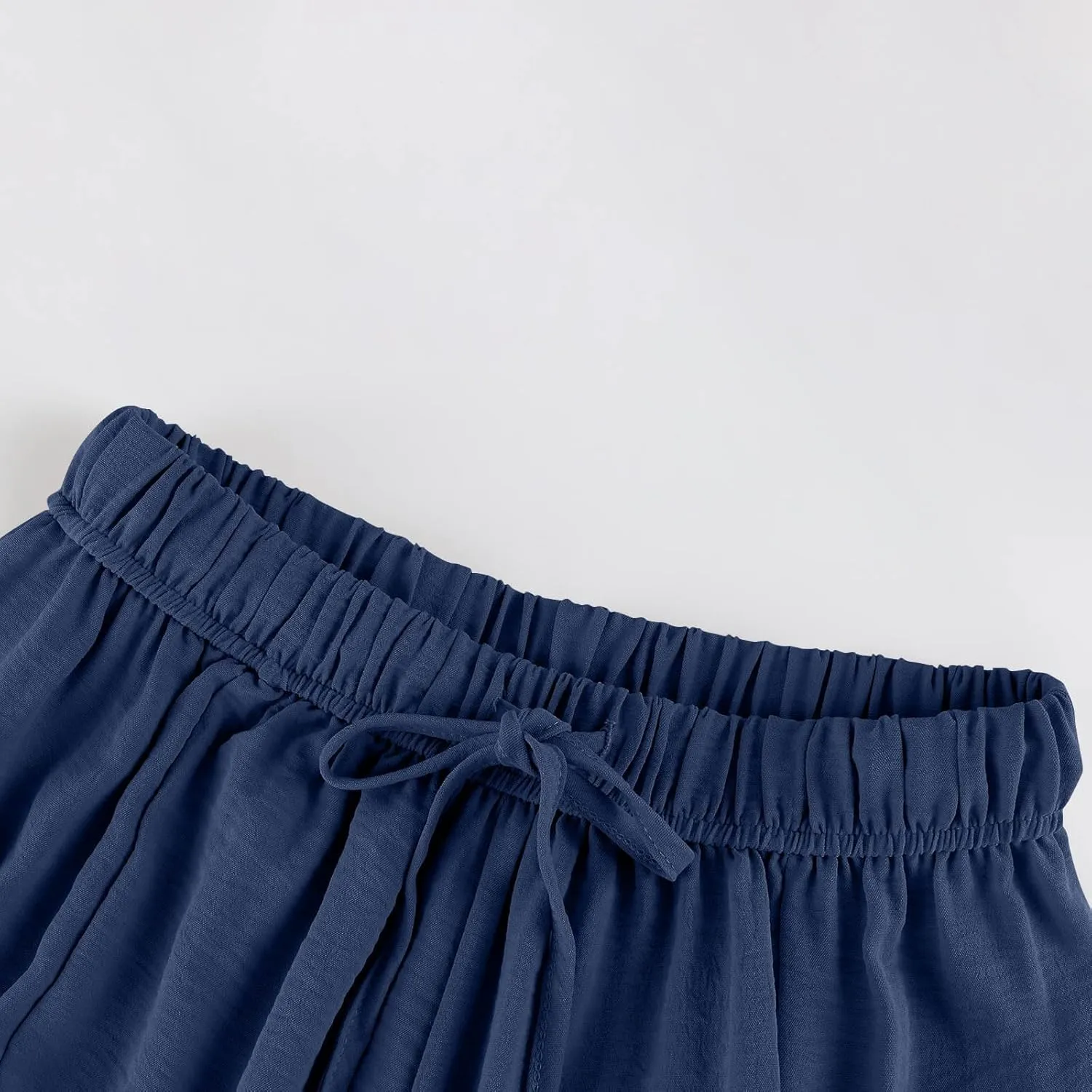 Summer Casual Pants for Women Linen Drawstring Loose Wide Leg Pants Flowy High Waisted Solid 2025 Trouser Multi-Pocket