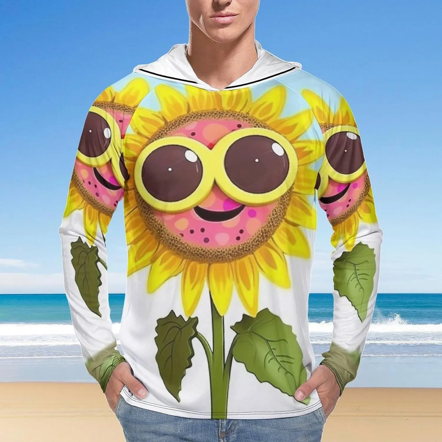Sun Protection Shirt Long Sleeve Hoodie Cartoon Sunflower Lightweight Rash Guard Quick Dry Sun Shirt for Outdoor