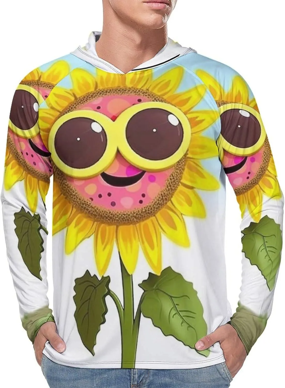Sun Protection Shirt Long Sleeve Hoodie Cartoon Sunflower Lightweight Rash Guard Quick Dry Sun Shirt for Outdoor