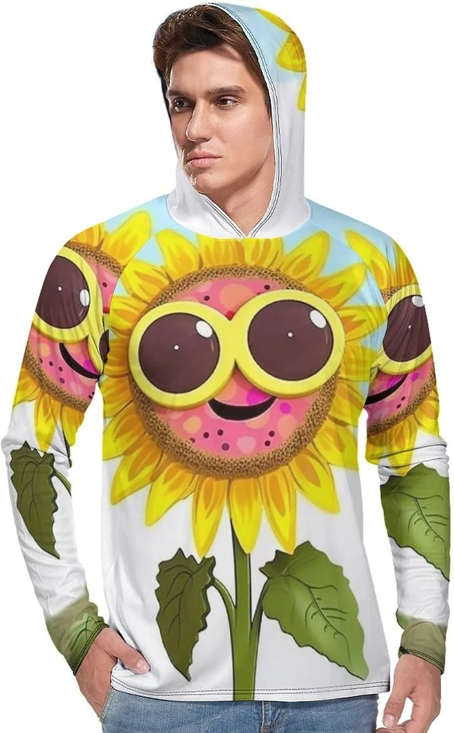 Sun Protection Shirt Long Sleeve Hoodie Cartoon Sunflower Lightweight Rash Guard Quick Dry Sun Shirt for Outdoor
