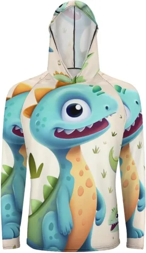 Sun Protection Shirt Long Sleeve Hoodie Cute Dinosaur Lightweight Rash Guard Quick Dry Sun Shirt for Outdoor