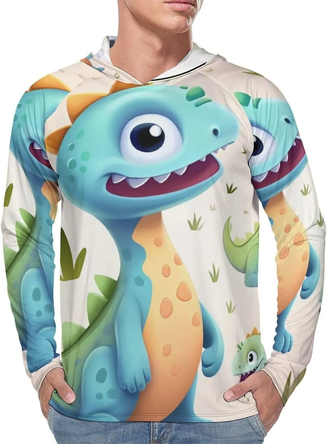Sun Protection Shirt Long Sleeve Hoodie Cute Dinosaur Lightweight Rash Guard Quick Dry Sun Shirt for Outdoor