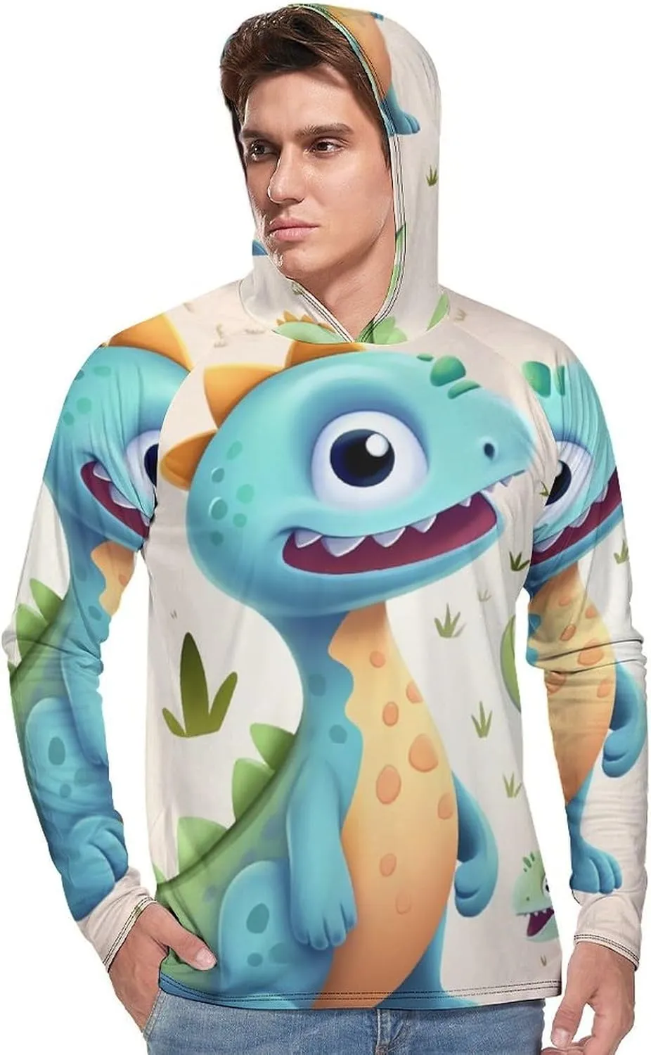 Sun Protection Shirt Long Sleeve Hoodie Cute Dinosaur Lightweight Rash Guard Quick Dry Sun Shirt for Outdoor