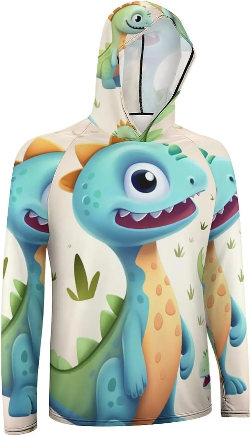 Sun Protection Shirt Long Sleeve Hoodie Cute Dinosaur Lightweight Rash Guard Quick Dry Sun Shirt for Outdoor