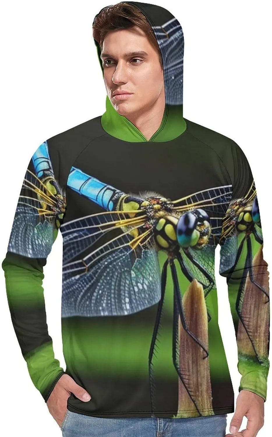 Sun Protection Shirt Long Sleeve Hoodie Dragonfly Mode Lightweight Rash Guard Quick Dry Sun Shirt for Outdoor