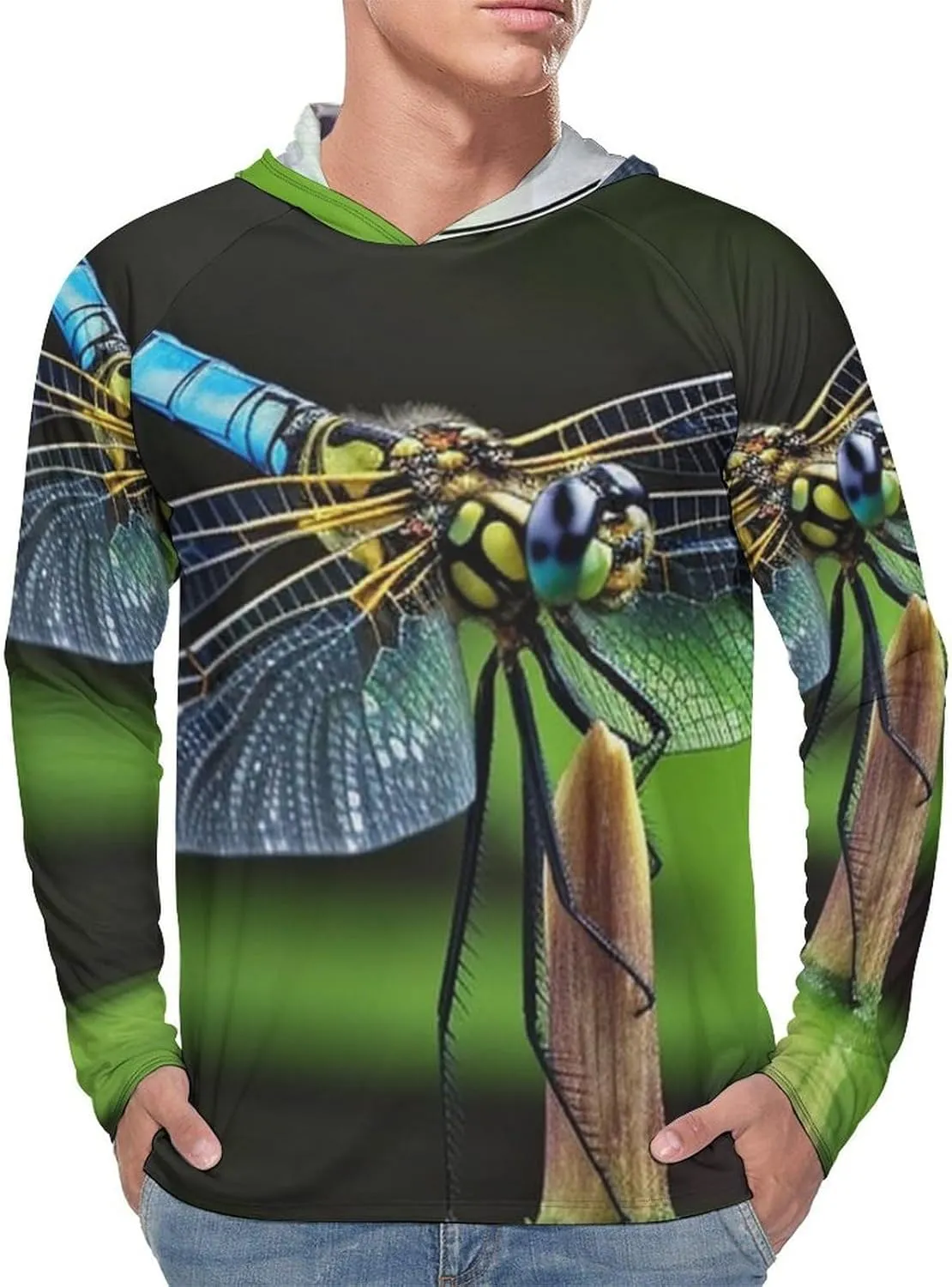 Sun Protection Shirt Long Sleeve Hoodie Dragonfly Mode Lightweight Rash Guard Quick Dry Sun Shirt for Outdoor