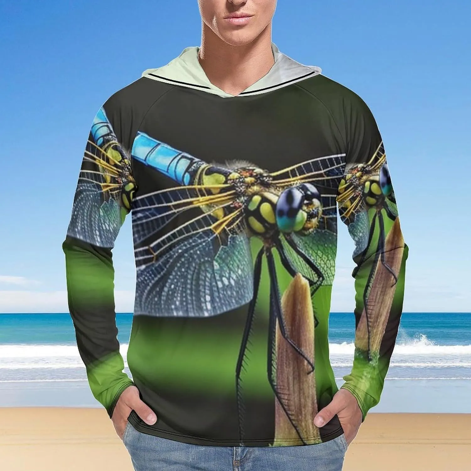Sun Protection Shirt Long Sleeve Hoodie Dragonfly Mode Lightweight Rash Guard Quick Dry Sun Shirt for Outdoor