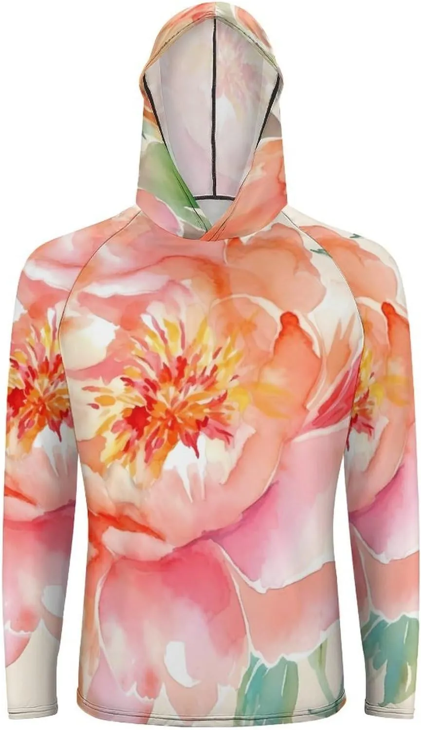 Sun Protection Shirt Long Sleeve Hoodie Peach Peony Lightweight Rash Guard Quick Dry Sun Shirt for Outdoor
