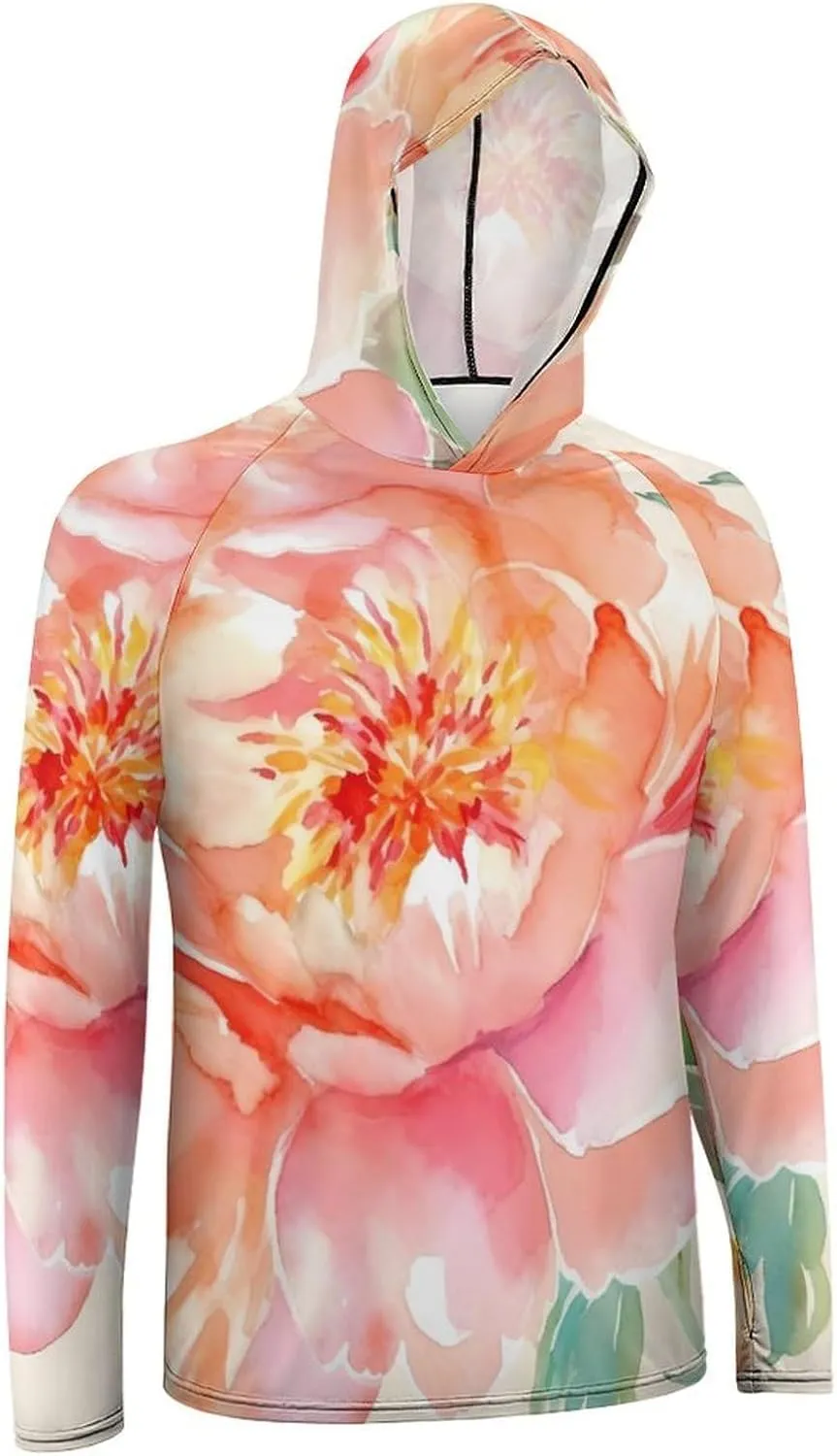 Sun Protection Shirt Long Sleeve Hoodie Peach Peony Lightweight Rash Guard Quick Dry Sun Shirt for Outdoor
