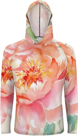 Sun Protection Shirt Long Sleeve Hoodie Peach Peony Lightweight Rash Guard Quick Dry Sun Shirt for Outdoor