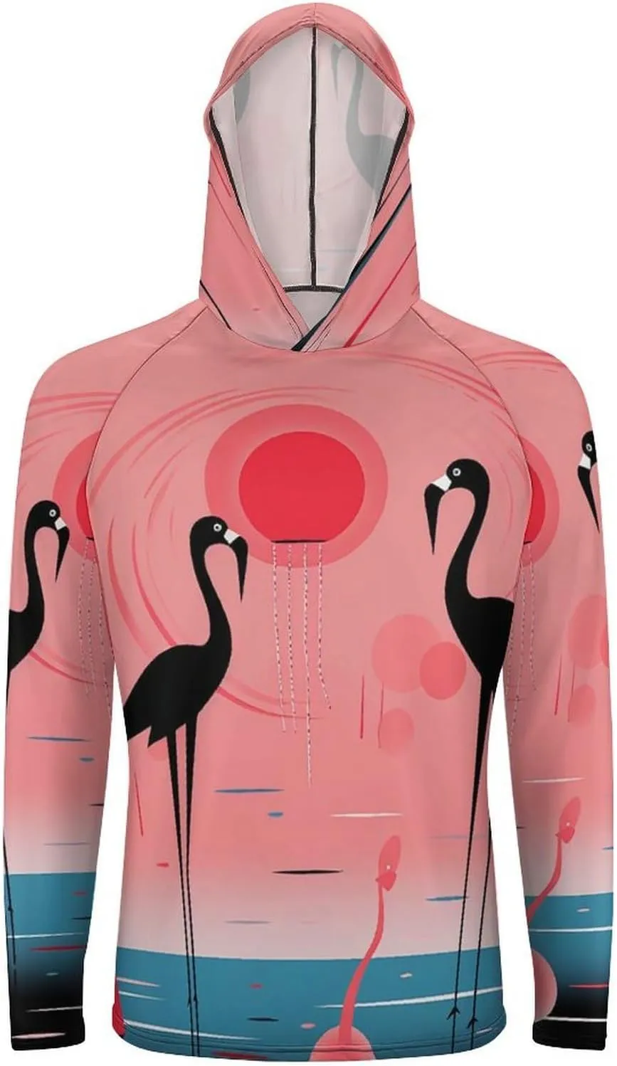 Sun Protection Shirt Long Sleeve Hoodie Stripes and Flamingos Lightweight Rash Guard Quick Dry Sun Shirt for Outdoor