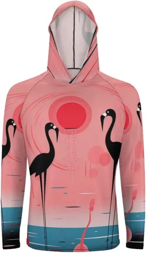 Sun Protection Shirt Long Sleeve Hoodie Stripes and Flamingos Lightweight Rash Guard Quick Dry Sun Shirt for Outdoor