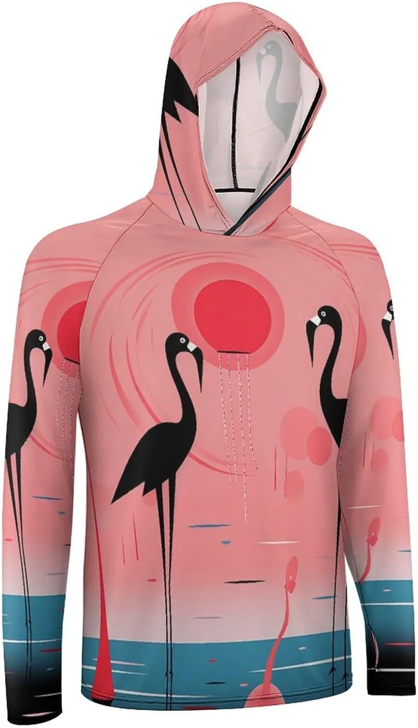 Sun Protection Shirt Long Sleeve Hoodie Stripes and Flamingos Lightweight Rash Guard Quick Dry Sun Shirt for Outdoor