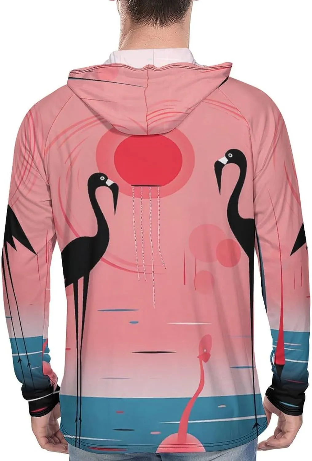 Sun Protection Shirt Long Sleeve Hoodie Stripes and Flamingos Lightweight Rash Guard Quick Dry Sun Shirt for Outdoor