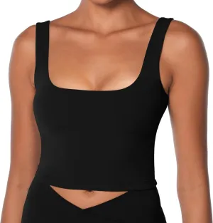 Sunzel Women's Double Lined Tank Top, Sleeveless Square Neck Crop Top, Yoga & Fitness Fitted Workout Casual Activewear Shirt