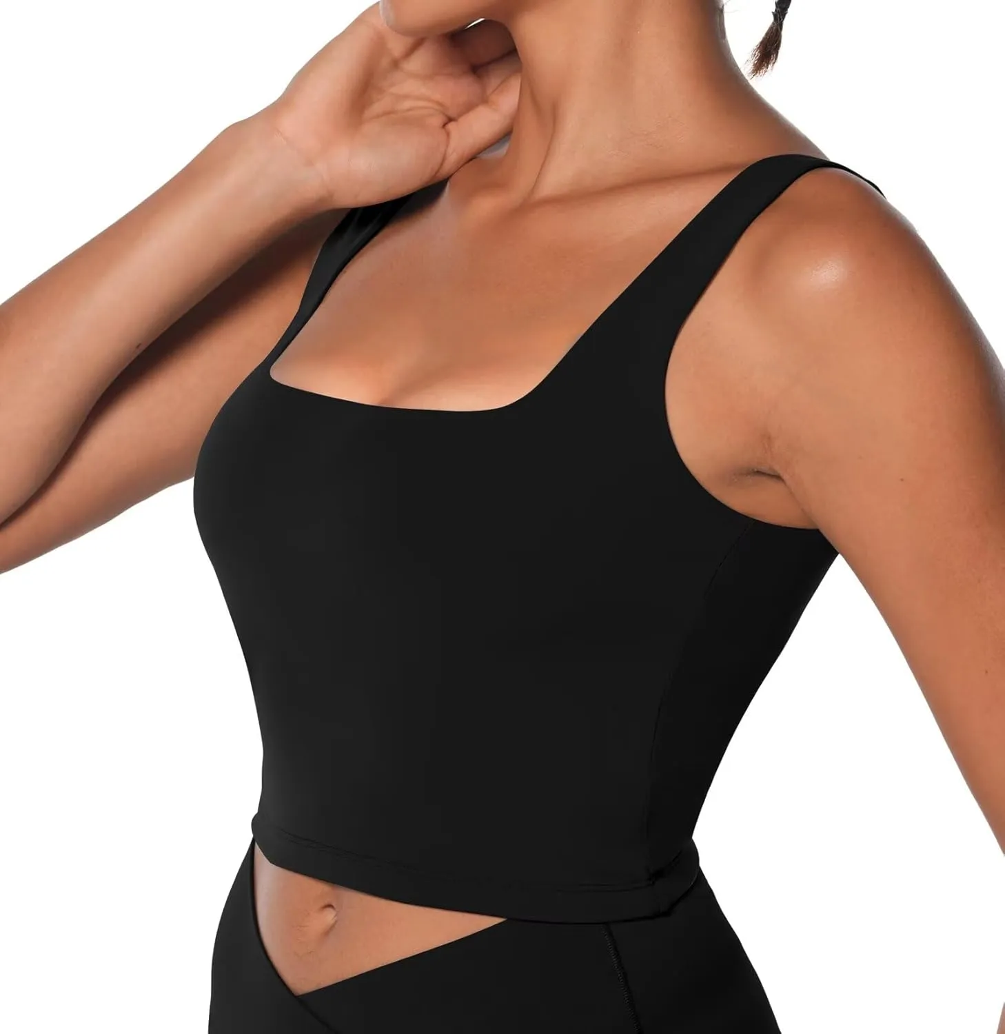 Sunzel Women's Double Lined Tank Top, Sleeveless Square Neck Crop Top, Yoga & Fitness Fitted Workout Casual Activewear Shirt
