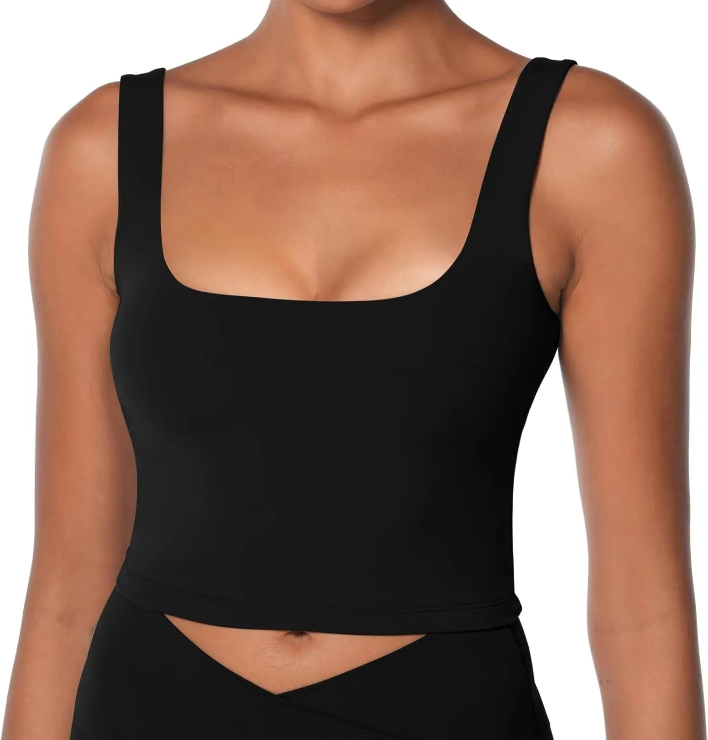 Sunzel Women's Double Lined Tank Top, Sleeveless Square Neck Crop Top, Yoga & Fitness Fitted Workout Casual Activewear Shirt
