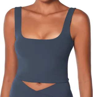 Sunzel Women's Double Lined Tank Top, Sleeveless Square Neck Crop Top, Yoga & Fitness Fitted Workout Casual Activewear Shirt