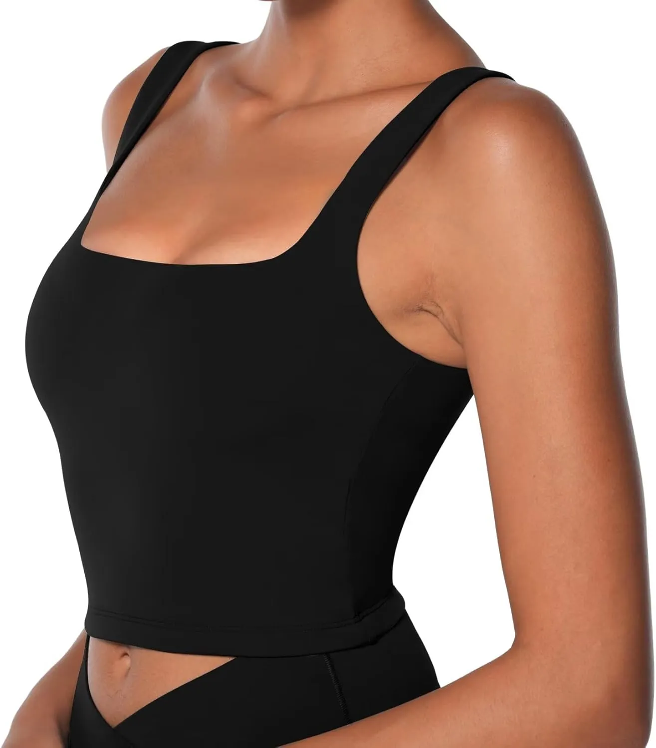 Sunzel Women's Double Lined Tank Top, Sleeveless Square Neck Crop Top, Yoga & Fitness Fitted Workout Casual Activewear Shirt