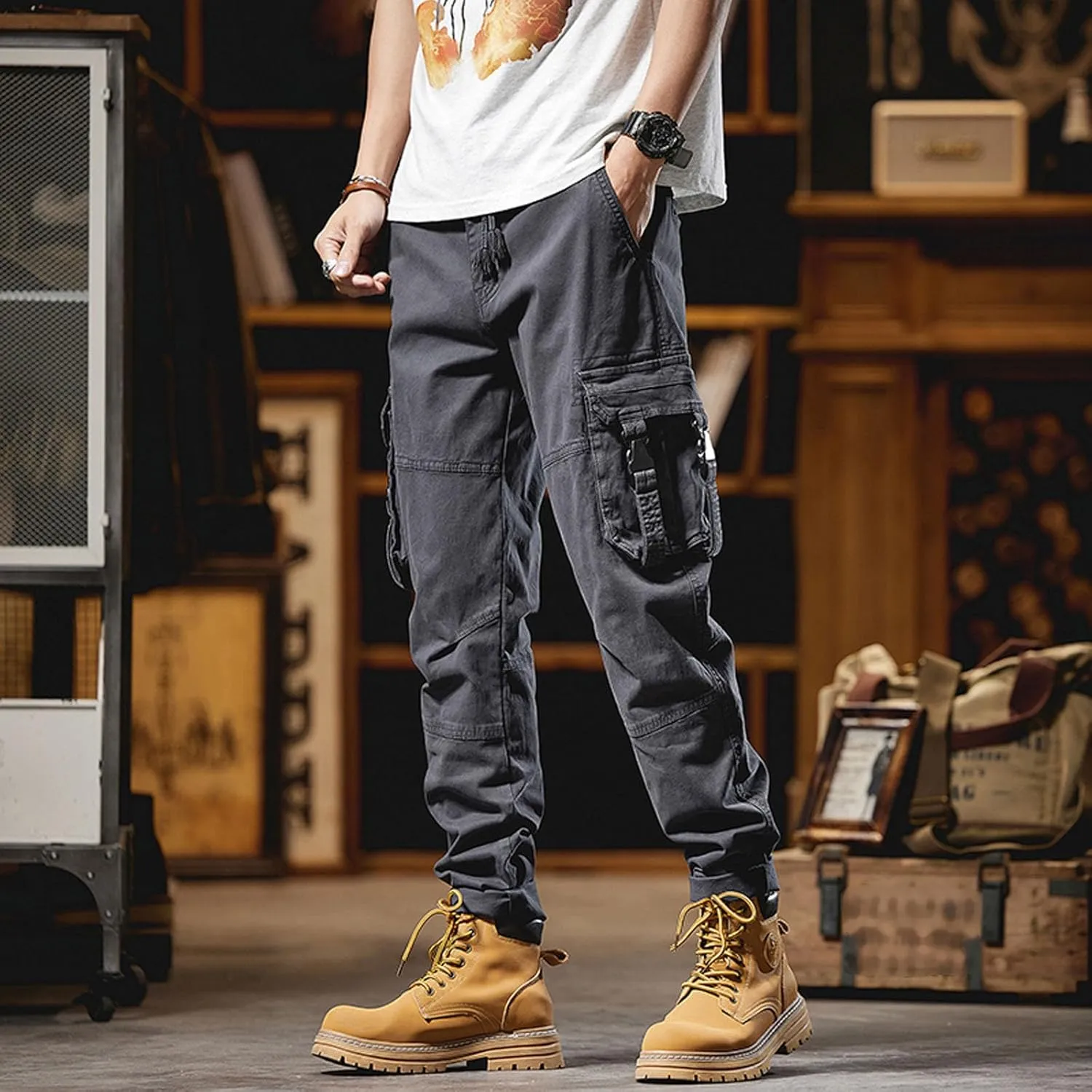 SUWBMHWE Japanese Streetwear Men Harem Pants Mens Beach Going Out Elegant Trendy with Pockets Clothes for Linen Shorts Solid