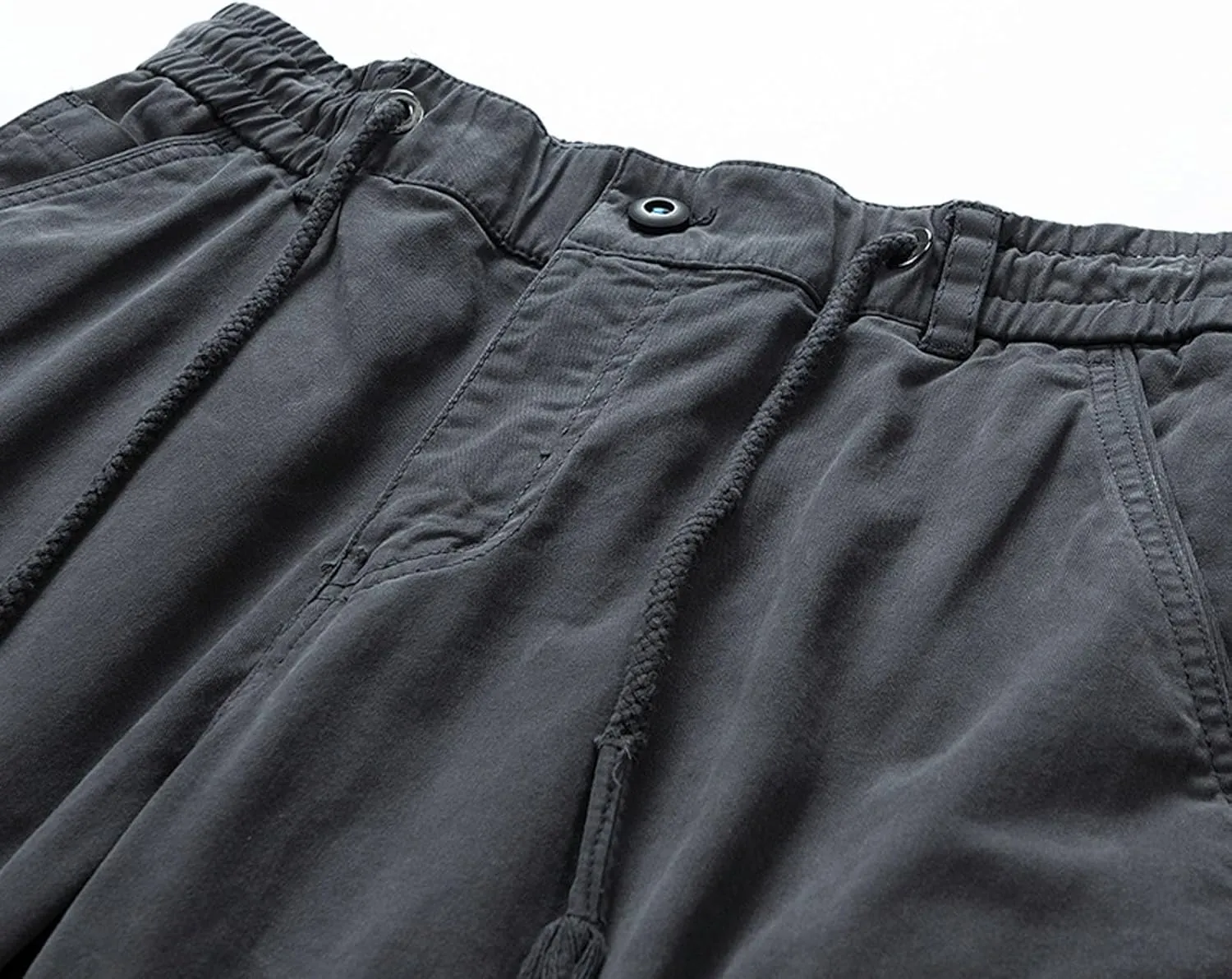 SUWBMHWE Japanese Streetwear Men Harem Pants Mens Beach Going Out Elegant Trendy with Pockets Clothes for Linen Shorts Solid