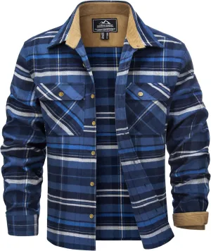 TACVASEN Men's Flannel Shirts Cotton Plaid Shirt Long Sleeve Button Up Shirt Jackets with 2 Chest Pockets