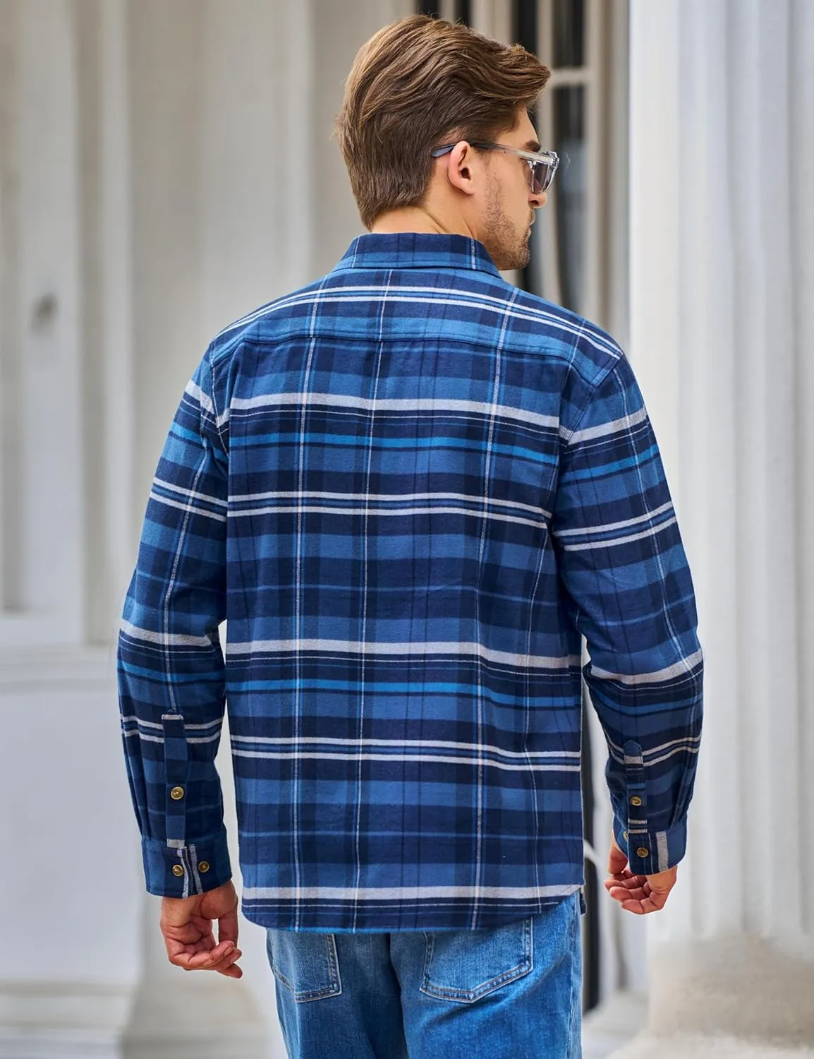 TACVASEN Men's Flannel Shirts Cotton Plaid Shirt Long Sleeve Button Up Shirt Jackets with 2 Chest Pockets